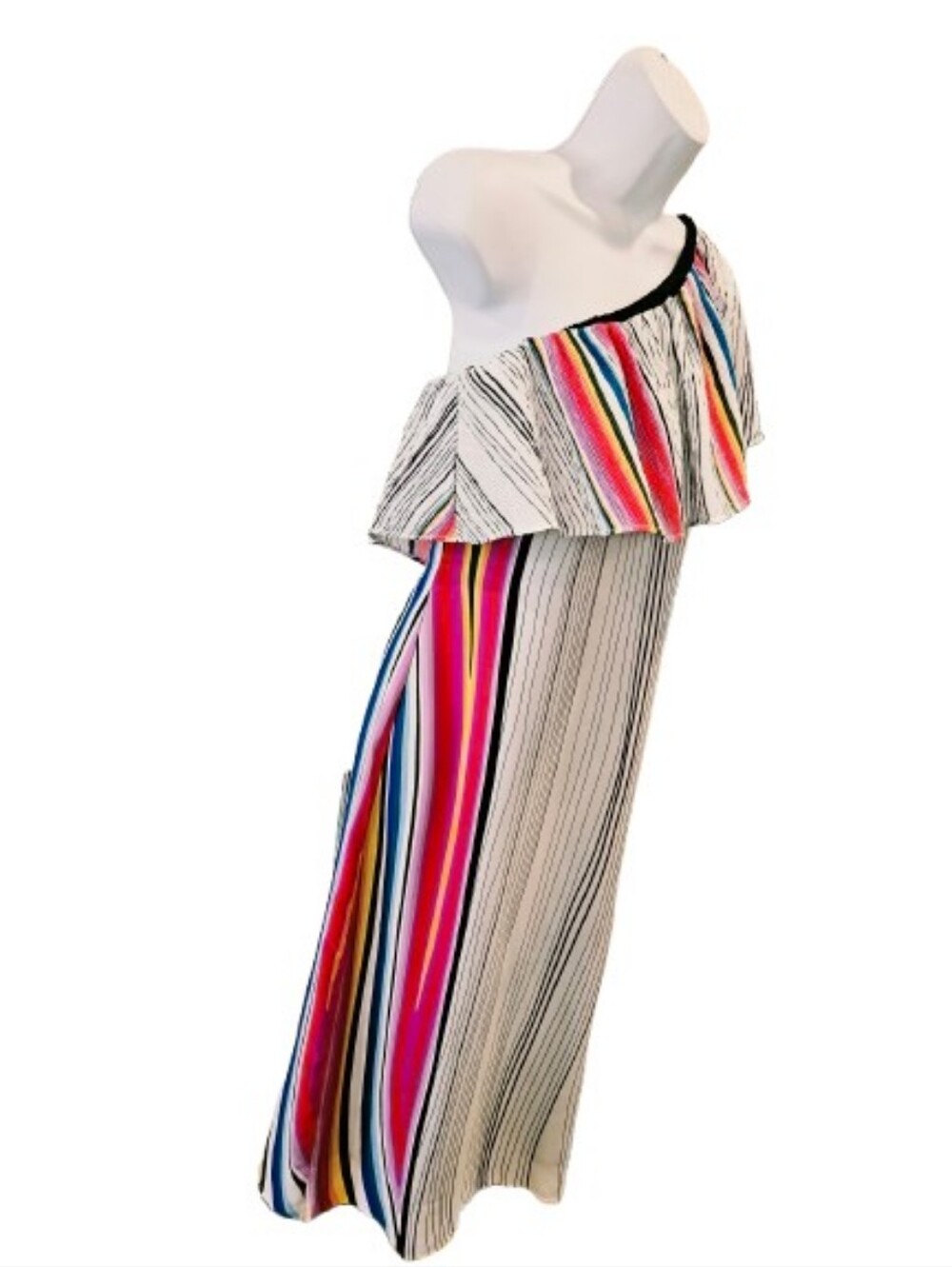 NWT Rachel Rachel Roy Rainbow Stripe One Shoulder Midi Dress Size S Colorful - Picture 3 of 11